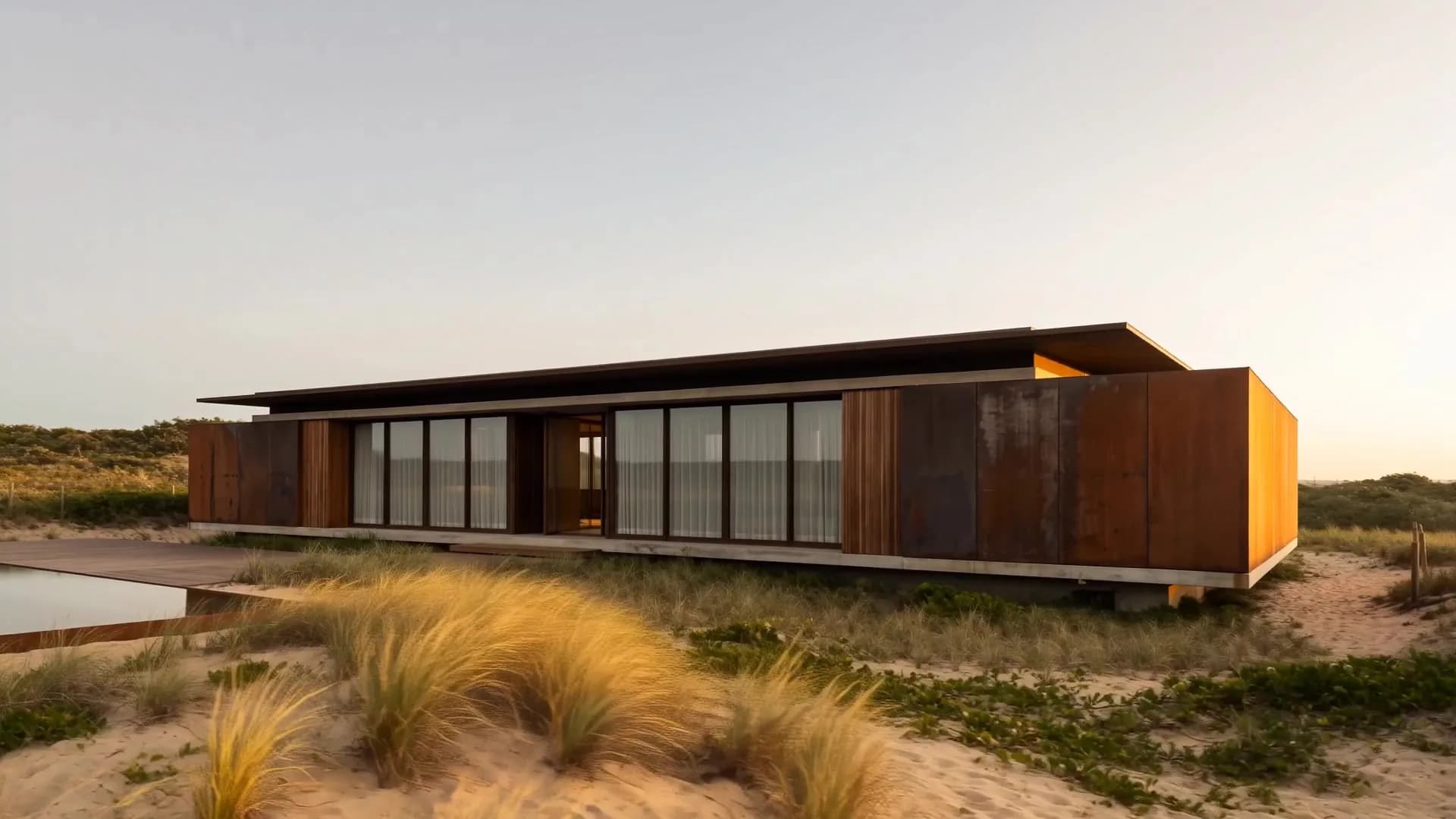 Casa frente al mar al amanecer, imagen de referencia