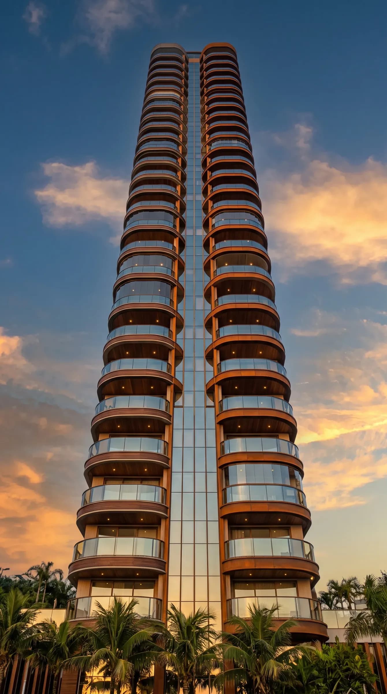 Torre residencial frente al mar al atardecer, imagen de referencia